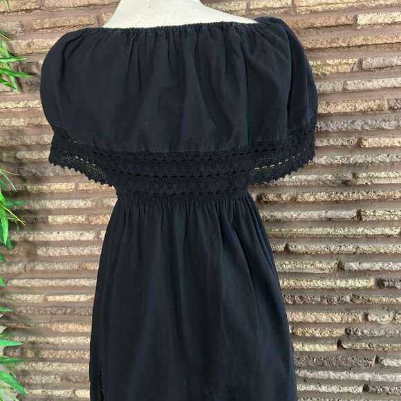 Mexican Black Embroidered Floral Off Shoulder Peasant Dress - Picture 4 of 9